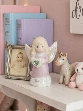 August Angel Figurine - Iridescent Wings, Pink Dress